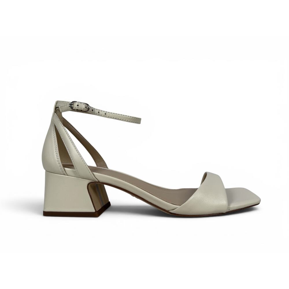 Sam Edelman Wilson Sandal Womens 8.5 Ivory Leather Block Heel Ankle Strap Buckle